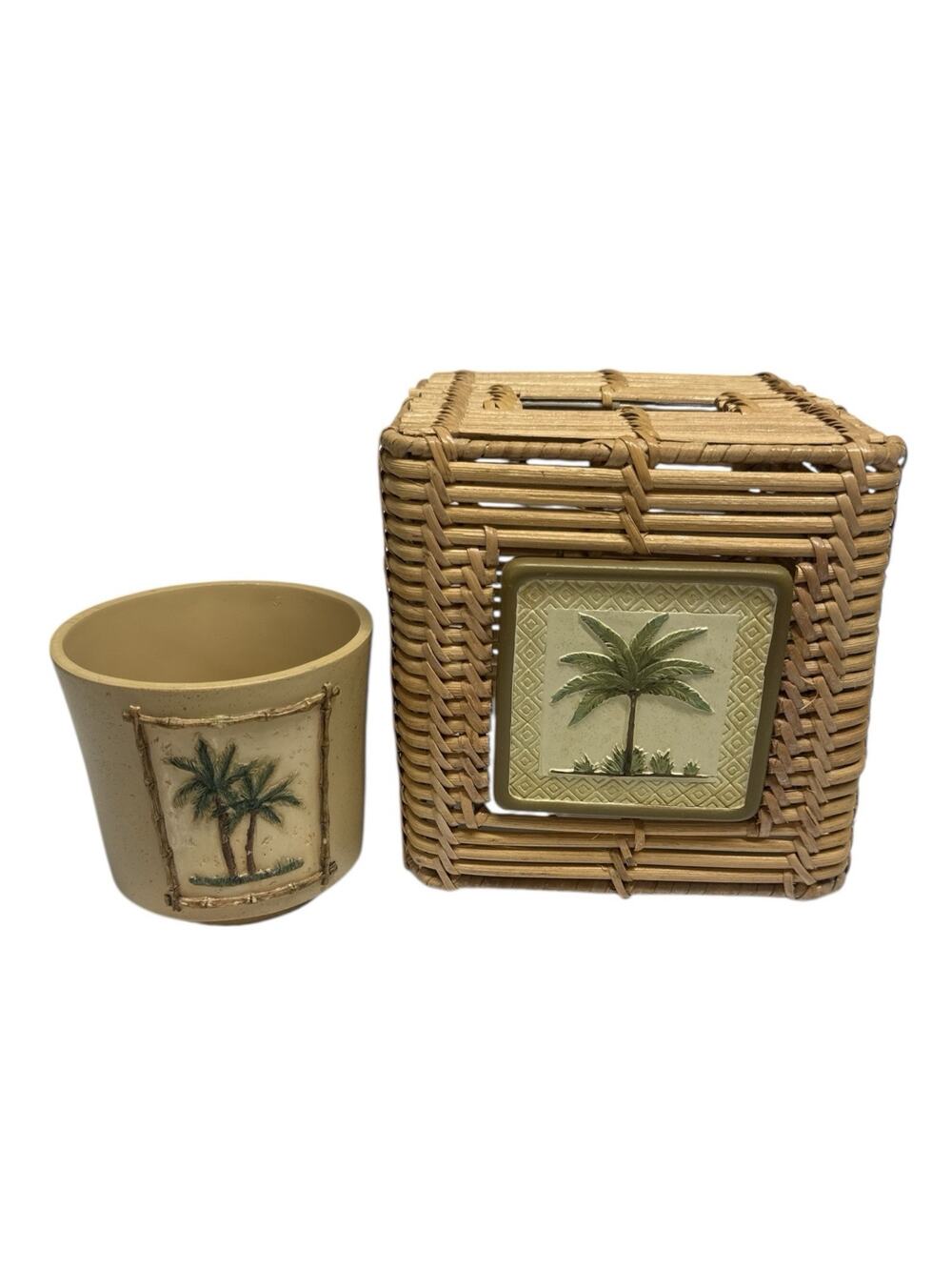 Beth Yarbrough Palm Tree Tissue Paper Holder Cover Wicker Bathroom Decor